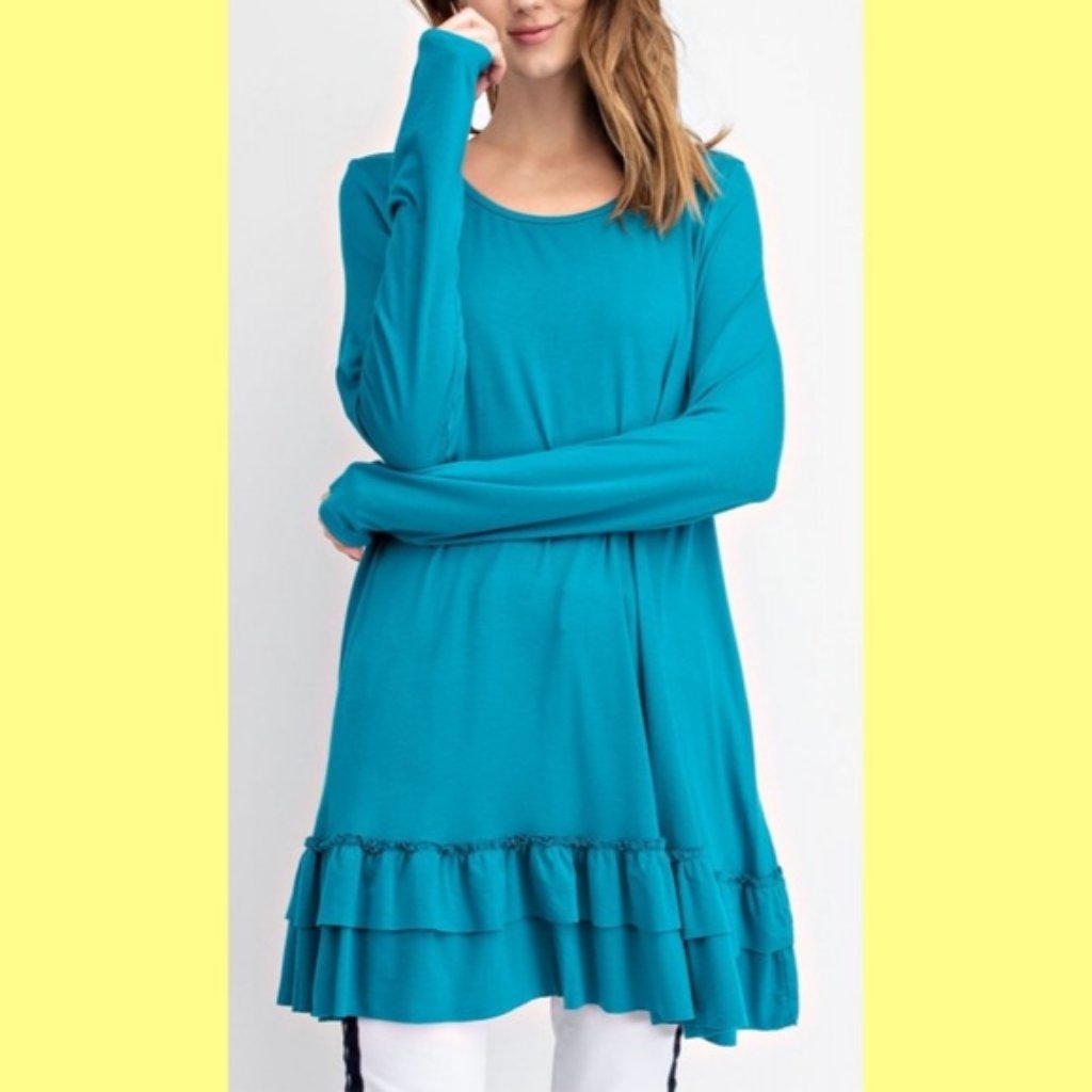 Scoop Neck Layered Look Tunic Top Teal Size 2x
